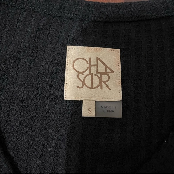 Chaser Black Long Sleeve Henley Waffle Knit Thermal Sweater Shirt Size Small - Picture 3 of 7